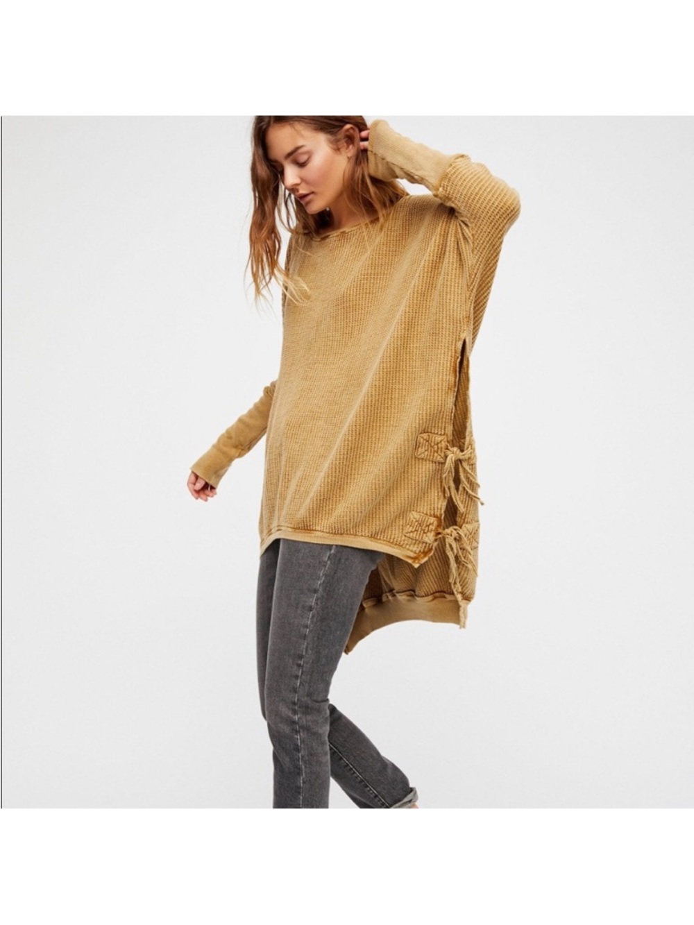 Free People FP One Interlaken Tunic Side Tie Waffle Knit Oversized Size Medium